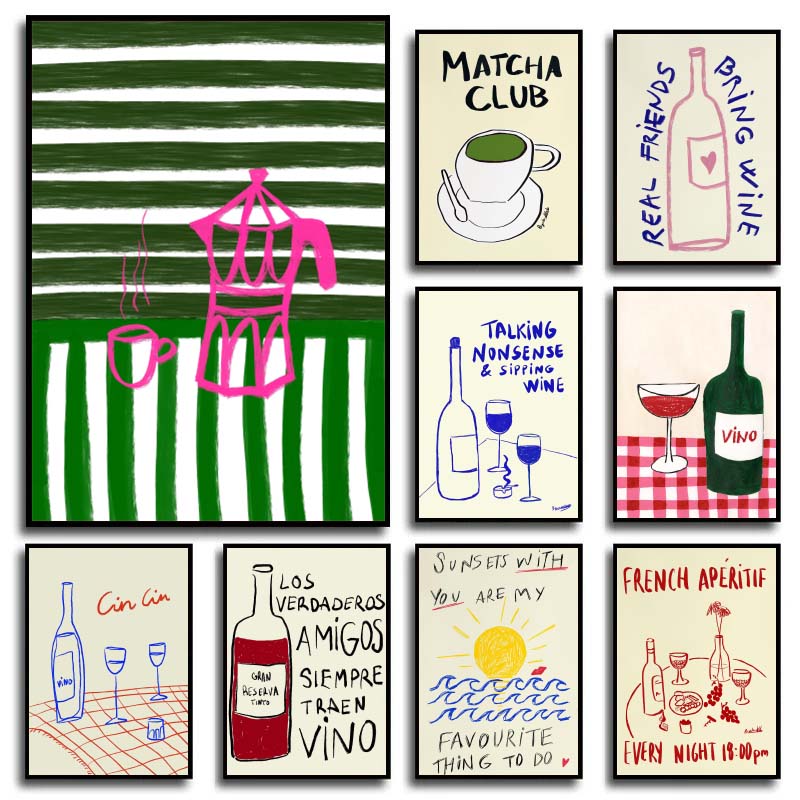 Coffee Tea Drawing - Colorful Drawings Abstract Art Food Posters