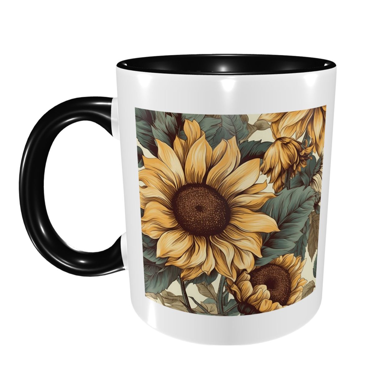Coffee Tea Drawing - Golden Sunflower Cluster Vintage Botanical Drawing