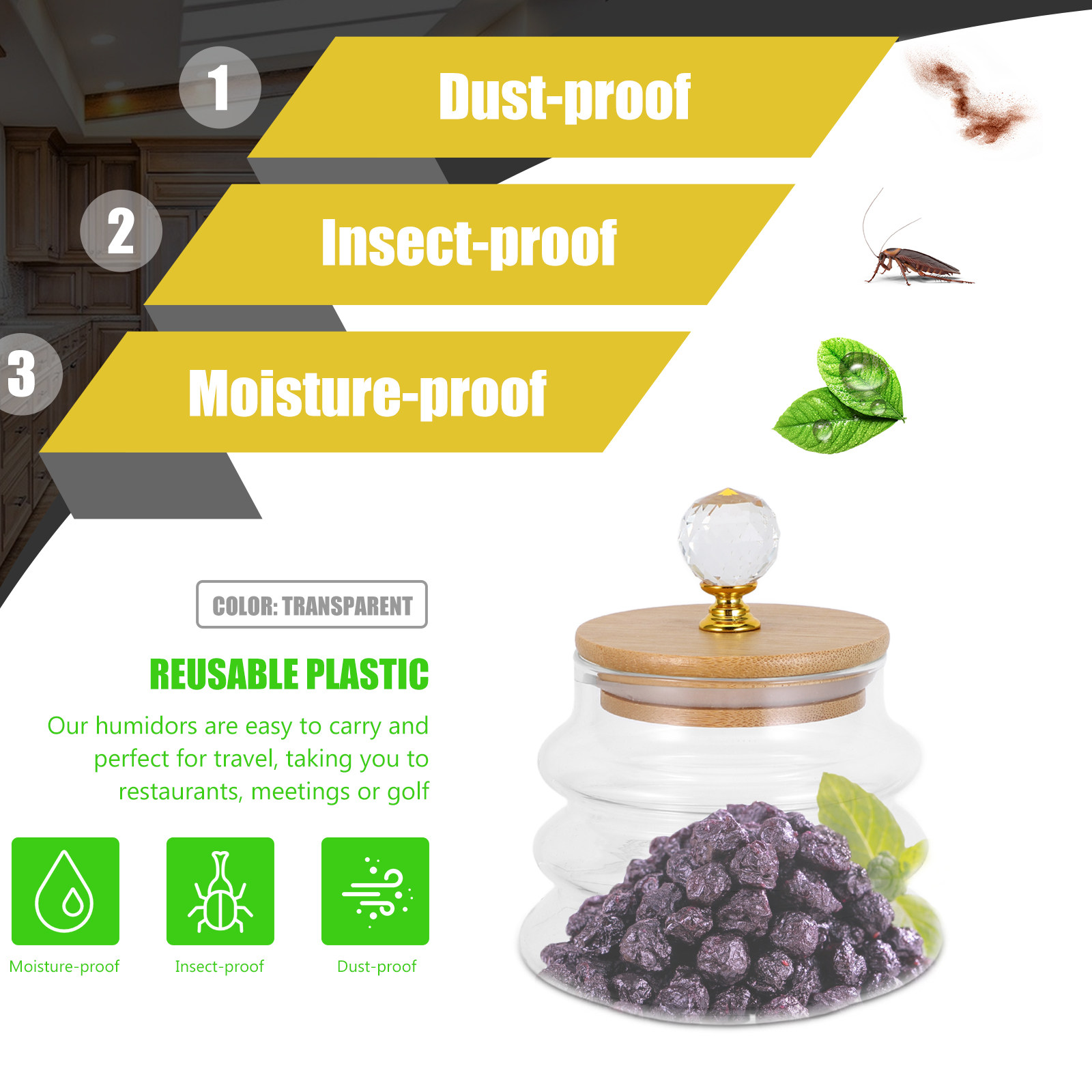 Clear Glass Storage Jar Airtig - Coffee Tea Bean Leaf ulasan dan harga