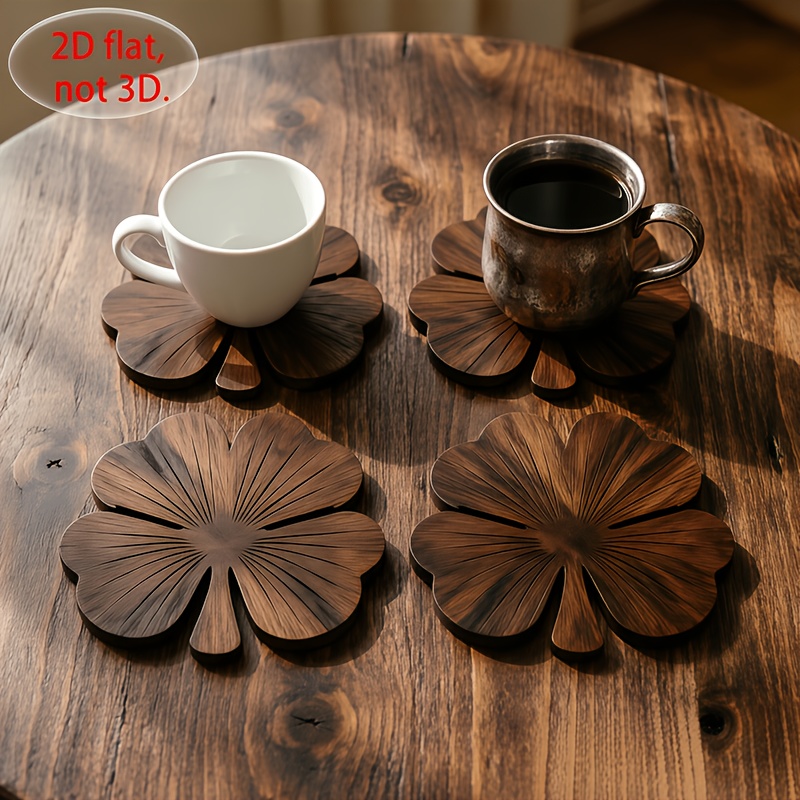 4Pcs 2D Flat Clover Wooden Coa - Coffee Tea And Sugar Set ulasan dan harga