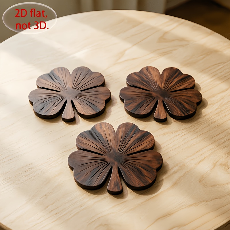 4Pcs 2D Flat Clover Wooden Coa - Coffee Tea And Sugar Set ulasan dan harga