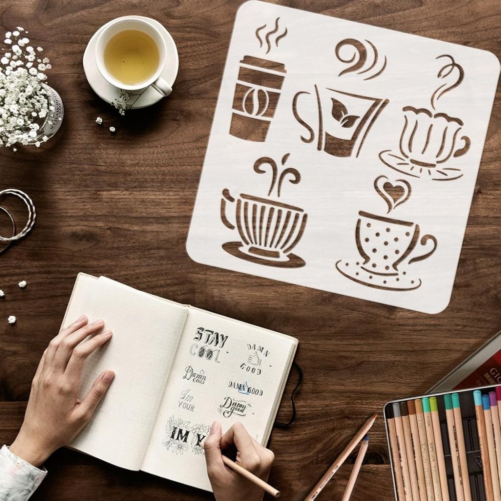 Hot Drinks Stencil for Paintin - Coffee Tea Drawing ulasan dan harga