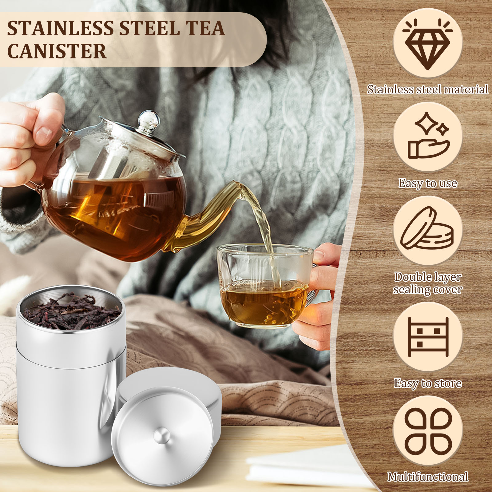 Stainless Steel Tea Leaf Tins  - Coffee Tea Bean Leaf ulasan dan harga